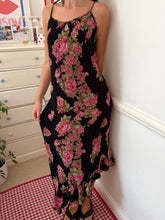Load image into Gallery viewer, strappy sequin flora black maxi dress *size 10*