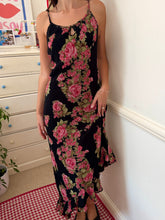 Load image into Gallery viewer, strappy sequin flora black maxi dress *size 10*