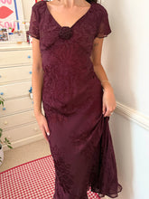 Load image into Gallery viewer, cabernet beaded floral formal maxi dress *size 12*