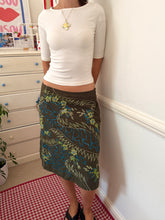 Load image into Gallery viewer, Brown skirt blue green floral sequin / beaded details *size 10*