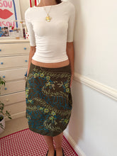 Load image into Gallery viewer, Brown skirt blue green floral sequin / beaded details *size 10*