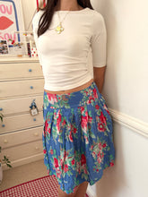 Load image into Gallery viewer, Blue drop hem pleated sequin floral drop hem waist skirt *size small*