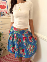 Load image into Gallery viewer, Blue drop hem pleated sequin floral drop hem waist skirt *size small*