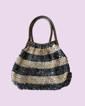 Load image into Gallery viewer, blue and silver stripe handbag
