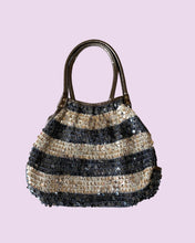 Load image into Gallery viewer, blue and silver stripe handbag
