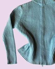 Load image into Gallery viewer, Aqua ribbed zip up cardigan *size L*
