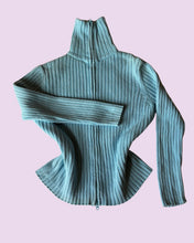 Load image into Gallery viewer, Aqua ribbed zip up cardigan *size L*
