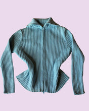 Load image into Gallery viewer, Aqua ribbed zip up cardigan *size L*
