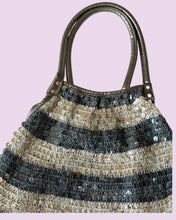 Load image into Gallery viewer, blue and silver stripe handbag
