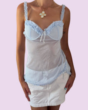 Load image into Gallery viewer, babydoll blue ruffled mesh bow top *Size M*
