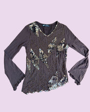 Load image into Gallery viewer, brown long sleeve asymmetric sequin top *SIZE S*
