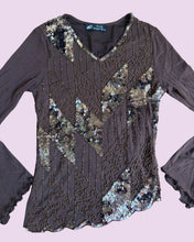 Load image into Gallery viewer, brown long sleeve asymmetric sequin top *SIZE S*
