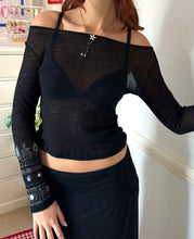 Load image into Gallery viewer, black long sleeve mirror embellished 3 in 1 top
