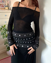 Load image into Gallery viewer, black long sleeve mirror embellished 3 in 1 top
