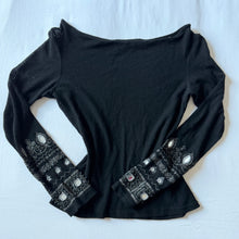 Load image into Gallery viewer, black long sleeve mirror embellished 3 in 1 top
