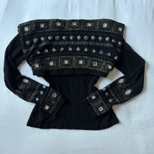 Load image into Gallery viewer, black long sleeve mirror embellished 3 in 1 top
