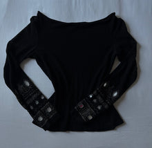 Load image into Gallery viewer, black long sleeve mirror embellished 3 in 1 top
