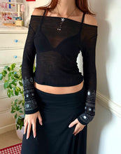 Load image into Gallery viewer, black long sleeve mirror embellished 3 in 1 top
