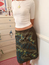 Load image into Gallery viewer, Brown skirt blue green floral sequin / beaded details *size 10*
