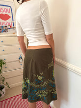 Load image into Gallery viewer, Brown skirt blue green floral sequin / beaded details *size 10*
