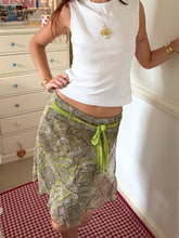 Load image into Gallery viewer, beige green floaty fairy skirt with green tie
