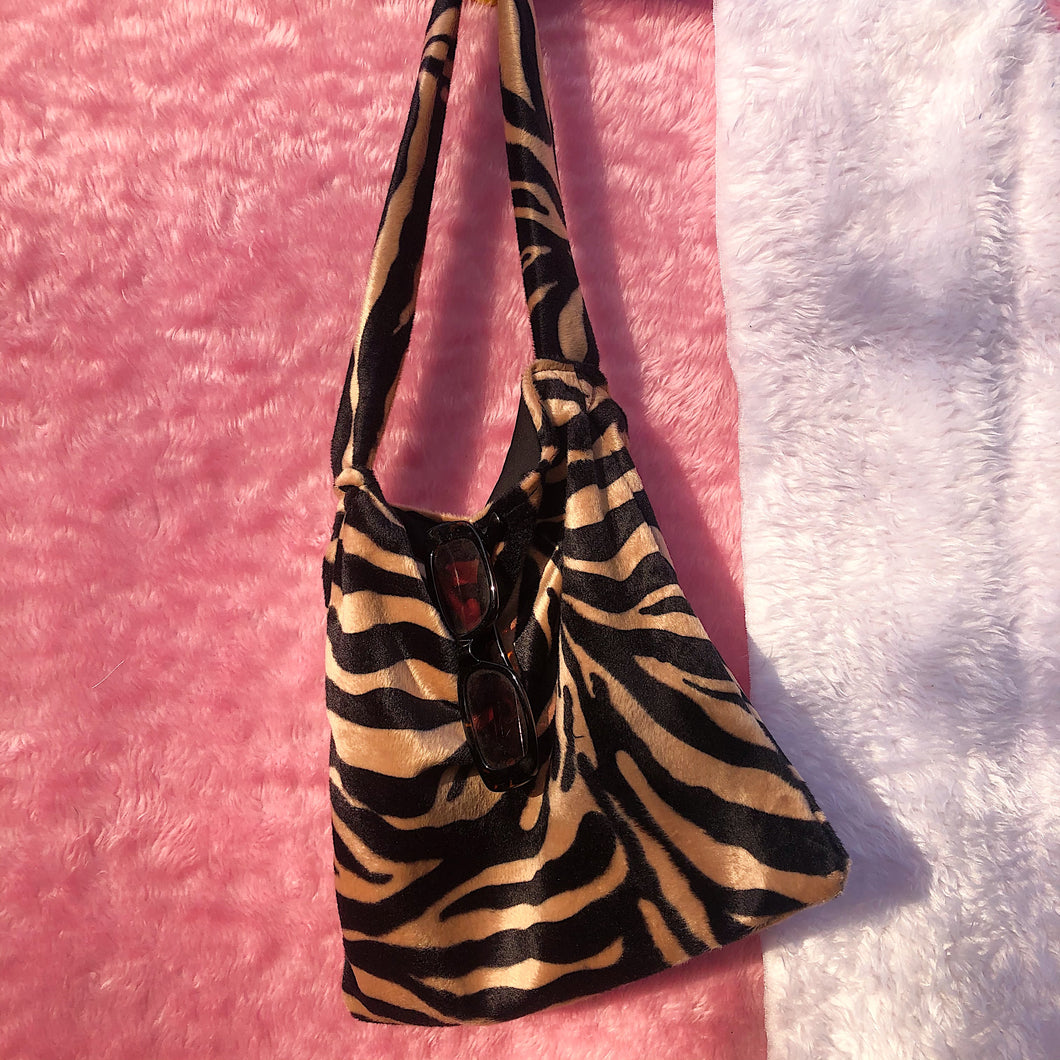 Zebra tan fluffy tote bag