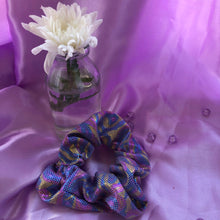 Load image into Gallery viewer, Purple swirl Lycra scrunchie

